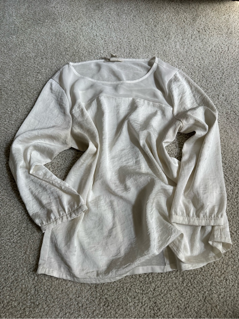Forever 21 Cream Sheer Yoke Long Sleeve Blouse classy